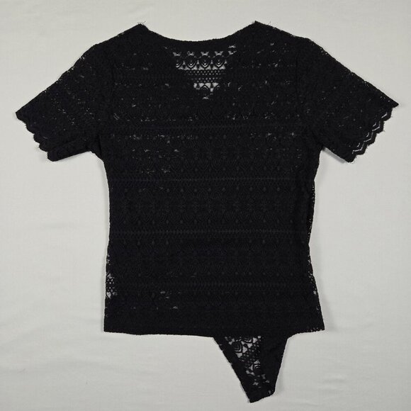 LUODING Gothic Black Lace Wrap Top w/ Grommet Corset Detail & Asymmetrical Hem - Picture 5 of 12